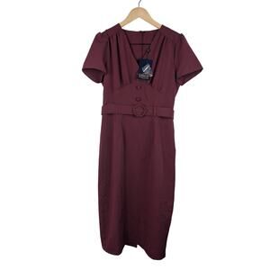 NWT Collectif Vintage London Retro Style Pinup Belted Sheath Midi Dress